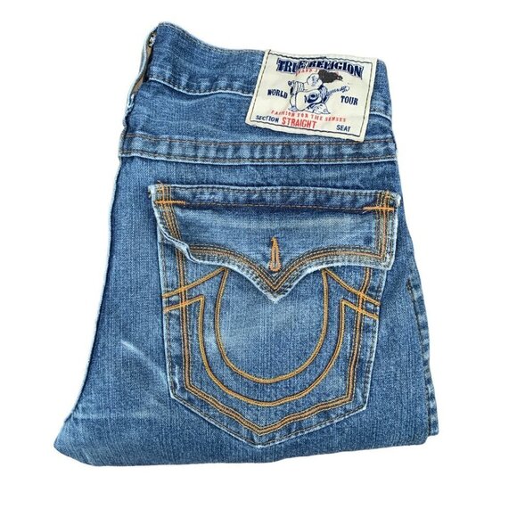 VINTAGE True Religion Jeans Size 34 STRAIGHT Blue - Picture 6 of 10